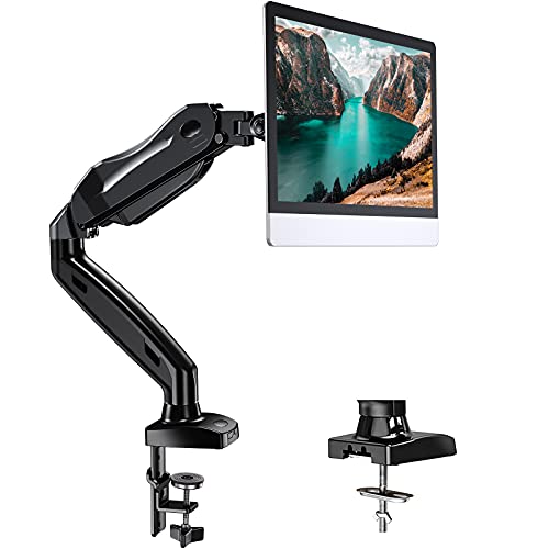 HUANUO Single Monitor Mount - Articulating Gas Spring Monitor Arm, Adjustable Monitor Stand, Vesa Mount with Clamp and Grommet Base - Fits 17 to 27 Inch LCD Computer Monitors 4.4 to 14.3lbs