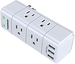 Surge Protector Wall Mount , Outlet Splitter with Rotating Plug, POWERIVER Power Strip with 6 Outlet Extender (3 Side) and 3 USB Ports, 1680 Joules, for Home/School/Office/Travel, White