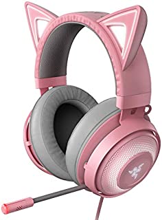 Razer Kraken Kitty RGB USB Gaming Headset: THX 7.1 Spatial Surround Sound - Chroma RGB Lighting - Retractable Active Noise Cancelling Mic - Lightweight Aluminum Frame - For PC - Quartz Pink