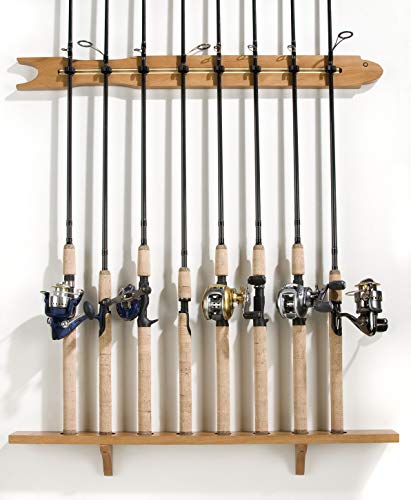 Old Cedar Outfitters Modular Wall Rack for Fishing Rod Storage, Holds up to 8 Fishing Rods, Pine, Finish, 8 Capacity