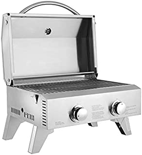 ROVSUN Tabletop Propane Grill 2-Burner, Portable Camping Gas Grill Stainless Steel for Outdoor Cooking Patio Garden BBQ Picnic Tailgating Trip Home Use, 20,000 BTU with Regulator