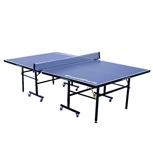 Table Tennis Table Indoor Foldable, Preassembled Full Sized Ping Pong Table with Cover Outdoor Waterproof and Ping Pong Paddle Set, Quick Clamp Net and Wheels for Kids Students Adults