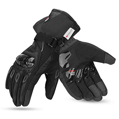 kemimoto Motorcycle Gloves Winter, Waterproof Motorcycle Riding Gloves for Men, Warm Motorcycle Glove with Touchscreen for Motorbike, ATV, UTV - Black, X-Large