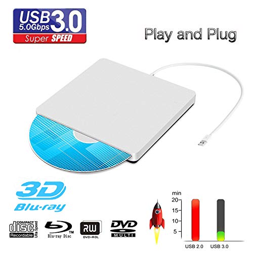 External Blu Ray DVD Drive Reader, Portable Ultra Slim USB 3.0 Blu Ray BD Reader,DVD CD Burner Player Writer Reader Disk for Mac OS, Windows 7/8/10,Linxus, Laptop (Silver.)