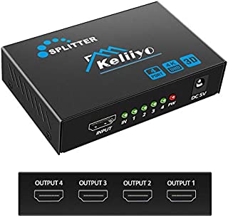 KELIIYO HDMI Splitter 1 in 4 Out - 4K Hdmi Splitter 1x4 Ports(Upgrade) Powered HDMI Splitter Supports 3D 4K@30HZ 1080P for Xbox PS4 PS3 Fire Stick Roku Blu-Ray Player (1 Input 4 Outputs)