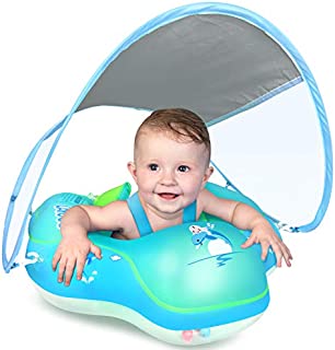 LAYCOL Baby Swimming Float Inflatable Baby Pool Float Ring Newest with Sun Protection Canopy,add Tail no flip Over for Age of 3-36 Months