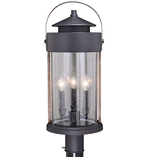 VAXCEL Bronze Outdoor Post Light - Dusk to Dawn Post Light, Outdoor Lamp Post Light Fixture Photocell Sensor, Dark Bronze and Burnished Oak Wood Accents for Farmhouse and Rustic Decor