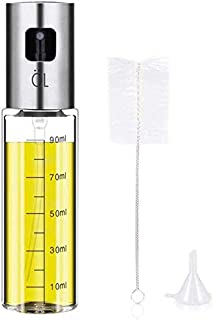 Olive Oil Sprayer Bottle, Stainless Steel Glass Oil Dispenser for Cooking, BBQ, Salad, Baking, Roasting, Kitchen Tools, 3.4- ounce Capacity