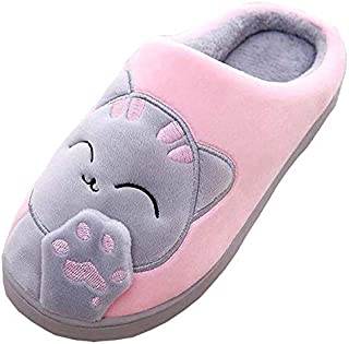 MOFEEDOUKA Women's and Men's Slippers Comfort Plush Cute House Lucky Cat Warm Indoor Home Shoes Pink