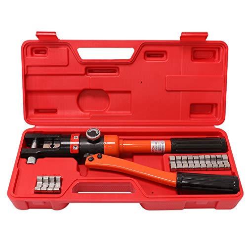 WBHome Hydraulic Wire Crimper Battery Lug Terminal Cable Crimping Tool, 8 Dies, 12 Ton