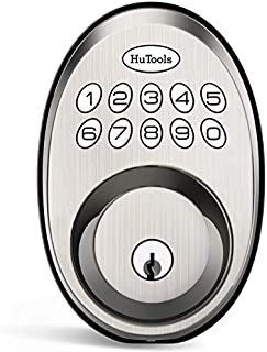 Keyless Entry Door Lock, HuTools Electric Keypad Deadbolt Lock with 20 User Codes, Auto and 1 Button Locking with Illuminated Keypad, Satin Nickel