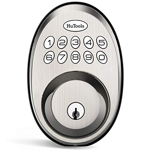 Keyless Entry Door Lock, HuTools Electric Keypad Deadbolt Lock with 20 User Codes, Auto and 1 Button Locking with Illuminated Keypad, Satin Nickel