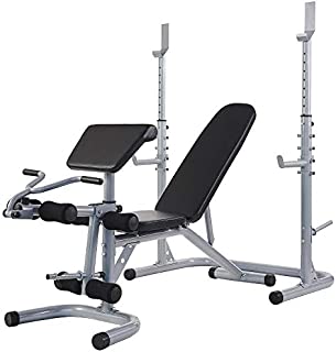 Sporzon Multifunctional Workout Station Adjustable Olympic Workout Bench with Squat Rack, Leg Extension, Preacher Curl, and Weight Storage, 800-Pound Capacity, Gray, Model Number: RS60