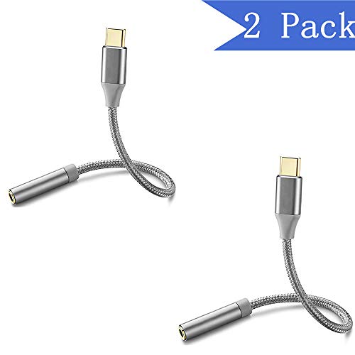 [Grey] USB Type C to 3.5mm Headphone Jack Cable, [2-Pack] USB-C to Aux Audio Realtek DAC Adapter Compatible with Samsung,Google Pixel, 2 ,3 ,4XL and HTC,Huawei,iPad Pro,Xiaomi 6/8/9/8SE