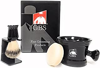 GBS Men's Grooming Set with Shaving Soap Bowl/Mug Knob Handle, 100% Synthetic (Animal Free) 5th generation Brush, Brush Stand and 97% All Natural Shaving Soap