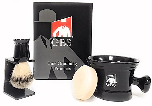 GBS Men's Grooming Set with Shaving Soap Bowl/Mug Knob Handle, 100% Synthetic (Animal Free) 5th generation Brush, Brush Stand and 97% All Natural Shaving Soap