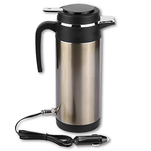 Qiilu Car Kettle 12V 1200ML Electric Car Kettle Travel Heater Water Bottle Large Capacity Tea Coffee Milk Car Boiler for Camping Boat (Gold-12V)