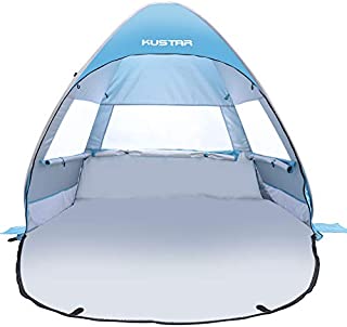 Pop Up Beach Tent,UPF 50+ Sun Shade for 2 Person,Beach Shelter Umbrella Extended Floor Mat and 3 Ventilation Roll Up Mesh Windows,Included Carrying Bag,Stakes,Tiedown Strings