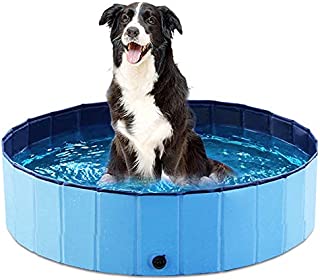 Jasonwell Foldable Dog Pet Bath Pool Collapsible Dog Pet Pool Bathing Tub Kiddie Pool for Dogs Cats and Kids (32inch.D x 8inch.H, Blue)