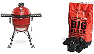 Kamado Joe KJ23RHC Classic II Charcoal Grill, 18 inch, Blaze Red & Joe KJ-Char Big Block XL Lump Charcoal, 20-Pound, Black