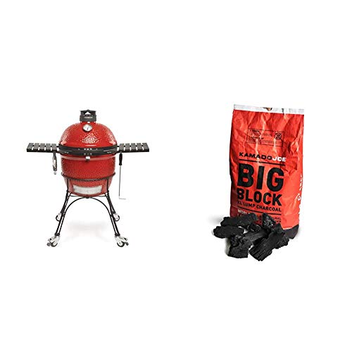 Kamado Joe KJ23RHC Classic II Charcoal Grill, 18 inch, Blaze Red & Joe KJ-Char Big Block XL Lump Charcoal, 20-Pound, Black