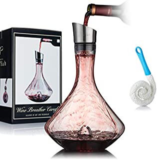 YouYah Wine Decanter Set,Red Wine Carafe with Built-in-Aerator,Wine Aerator,Wine Gift,Stainless Steel Pourer Lid,Filter,100% Hand Blown Lead-free Crystal Glass(All New Packing)