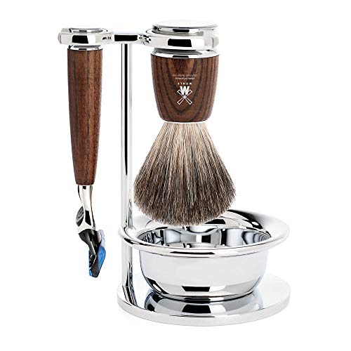 MÜHLE RYTMO Steamed Ash 4-piece Pure Badger 5-Blade Razor Shaving Set