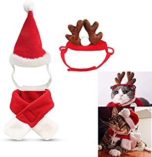 fast and good IXIAOPET Cat Santa Christmas Hat + Muffler + Elk Antler Reindeer Hat, Head Wear Accesories Christmas Costume Outfits for Pet Dog Cat Rabbit(Pack of 3 Pcs)