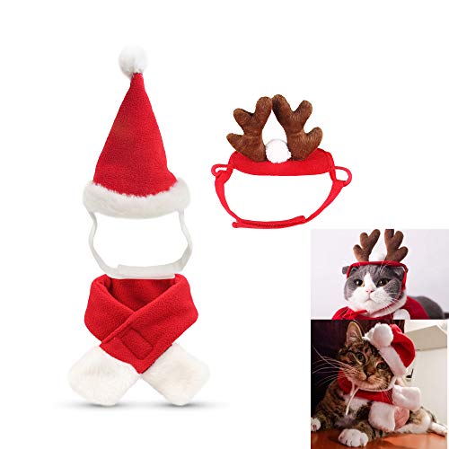 fast and good IXIAOPET Cat Santa Christmas Hat + Muffler + Elk Antler Reindeer Hat, Head Wear Accesories Christmas Costume Outfits for Pet Dog Cat Rabbit(Pack of 3 Pcs)