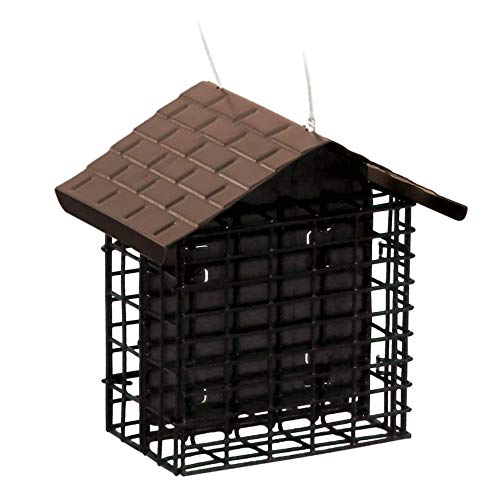 More Birds 38070 Stokes Select Double Feeder with Metal Roof, Two Suet Capaci, Cakes, Black