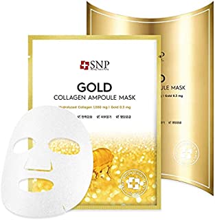 SNP - Gold Collagen Ampoule Anti-Aging Korean Face Sheet Mask - Plumps & Tightens Using Real 24K Gold for All Skin Types - 10 Sheets