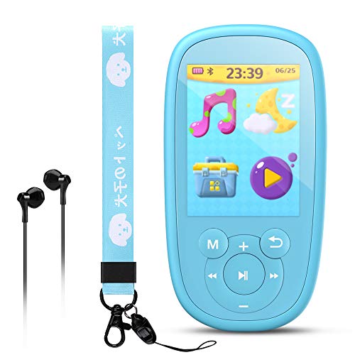 AGPTEK MP3 Player for Kids, Children Music Player with Bluetooth, Built-in Speaker 8GB, 2.4 Inch Color Screen, Support FM Radio, Video, Voice Recorder, Expandable Up to 128GB,Blue