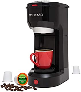 Mixpresso Original Design 2 in 1 Coffee Brewer K-Cup Pods Compatible & Ground Coffee, Personal Coffee Brewer Machine,Compact Size Mini Coffee Maker, Quick Brew Technology (14 oz) (Black)
