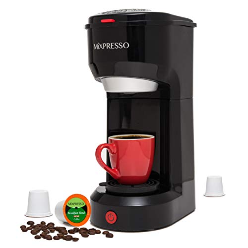 Mixpresso Original Design 2 in 1 Coffee Brewer K-Cup Pods Compatible & Ground Coffee, Personal Coffee Brewer Machine,Compact Size Mini Coffee Maker, Quick Brew Technology (14 oz) (Black)