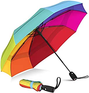 Repel Umbrella Windproof Travel Umbrella with Teflon Coating (Rainbow)