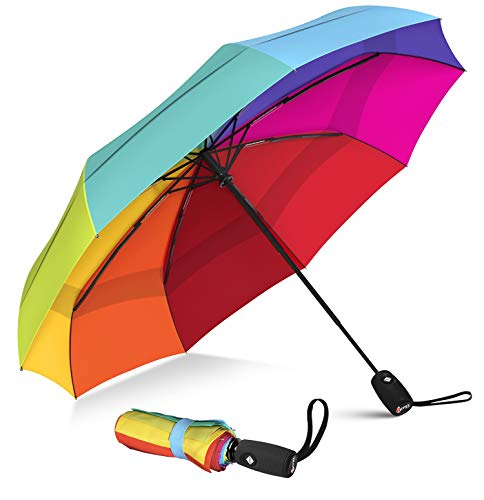 Repel Umbrella Windproof Travel Umbrella with Teflon Coating (Rainbow)