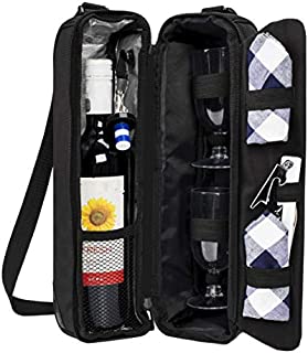 ALLCAMP Wine tote Bag with Cooler CompartmentPicnic Set Carrying Two sets of tableware