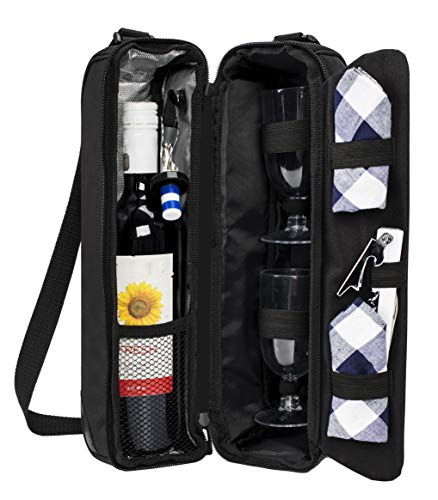 ALLCAMP Wine tote Bag with Cooler CompartmentPicnic Set Carrying Two sets of tableware