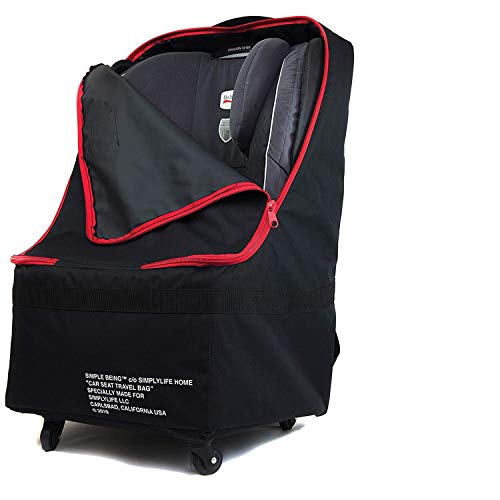 Simple Being Baby Car Seat Travel Bag, Gate Check, Infant Carriers Booster Cover Protector for Air Travel (Black with Wheels)