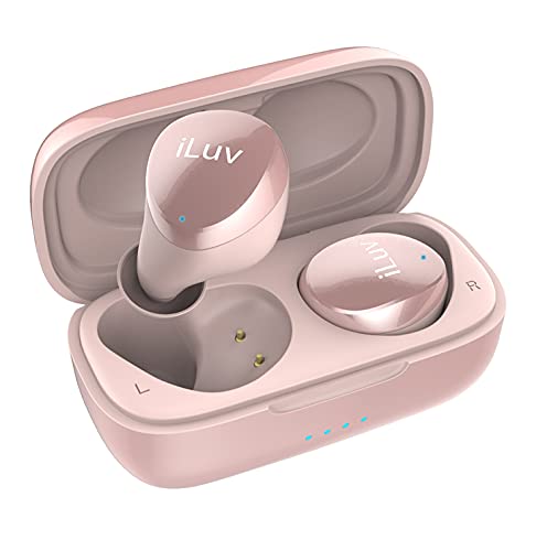 iLuv TB100 Rose Gold True Wireless Earbuds Cordless in-Ear Bluetooth 5.0 with Hands-Free Call MEMS Microphone, IPX6 Waterproof Protection, Long Playtime; Includes Compact Charging Case & 3 Ear Tips