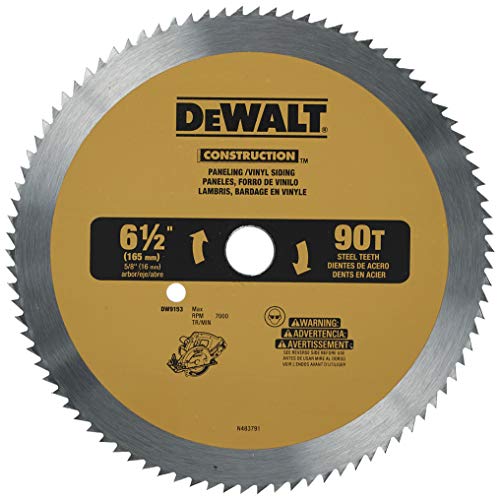 DEWALT 6-1/2-Inch Circular Saw Blade for Paneling/Vinyl, 90-Tooth (DW9153),Yellow