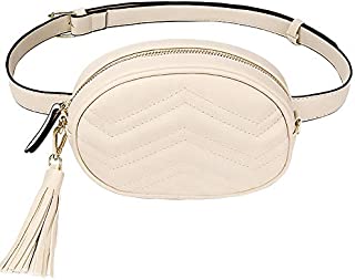 TJEtrade Fanny Packs for Women Fashion Waist Bag Leather Belt Bum Bag Waterproof (Beige)