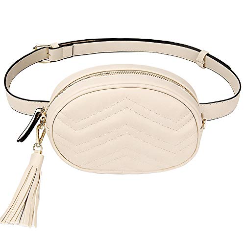 TJEtrade Fanny Packs for Women Fashion Waist Bag Leather Belt Bum Bag Waterproof (Beige)