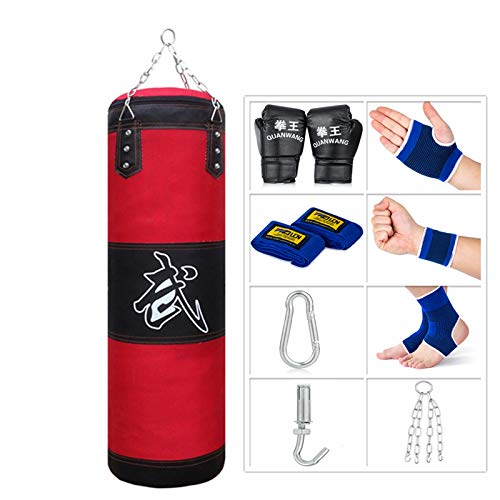 Sfeexun Punching Bag for Man Women Kids, Indoor/Garden Boxing Bag Unfilled Heavy Bag Set with Punching Gloves, Chain, Ceiling Hook for MMA, Kickboxing, Muay Thai, Karate, Taekwondo