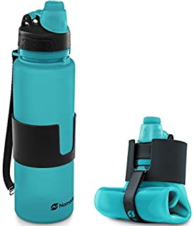 Nomader BPA Free Collapsible Sports Water Bottle - Foldable with Reusable Leak Proof Twist Cap for Travel Hiking Camping Outdoor and Gym - 22 oz (Aqua Blue)