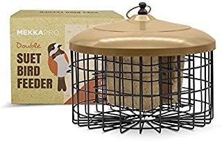 MEKKAPRO Squirrel Proof Double Suet Wild Bird Feeder with Hanging Metal Roof, Two Suet Capacity