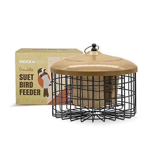 MEKKAPRO Squirrel Proof Double Suet Wild Bird Feeder with Hanging Metal Roof, Two Suet Capacity