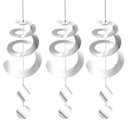 Chephon Bird Repellent Spiral Reflectors with Reflective Scare Discs - Decorative Bird Deterrent Device to Scare Birds Away Like Woodpeckers, Pigeons and Geese - 3 Pack with Free Hooks