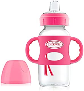 Dr. Brown's Options Wide-Neck Sippy Spout Baby Bottle with Silicone Handle, Pink, 9 Ounce