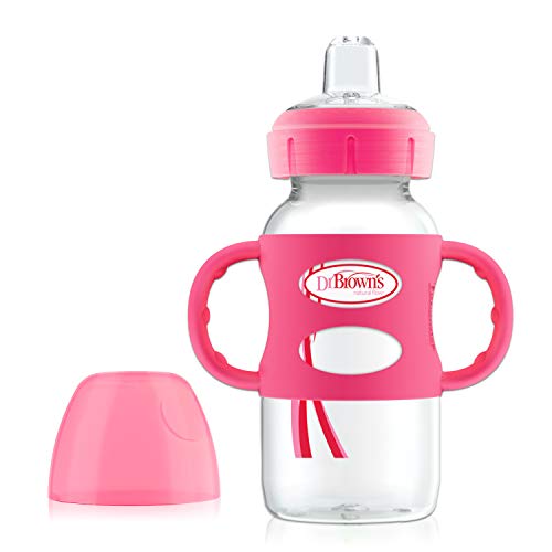 Dr. Brown's Options Wide-Neck Sippy Spout Baby Bottle with Silicone Handle, Pink, 9 Ounce